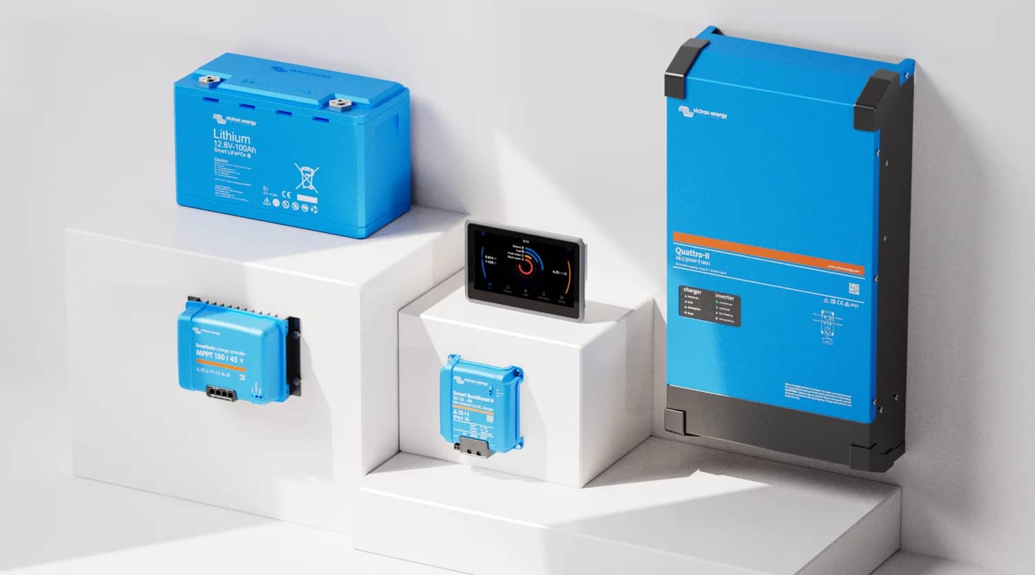 Victron system with lithium battery, inverter/charger, MPPT and GX touch display