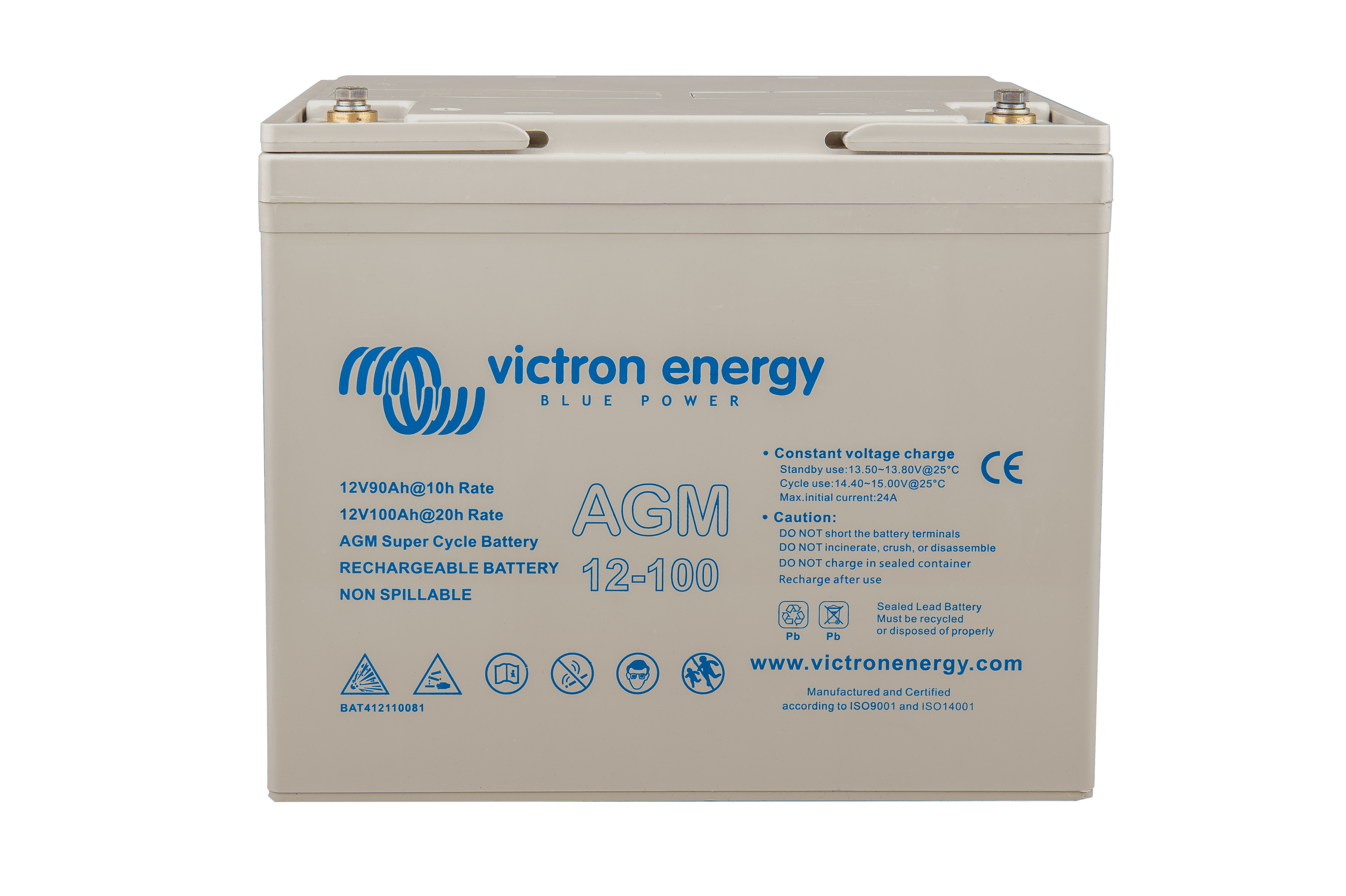 12V 100Ah AGM Super Cycle Battery (front-angle) thumbnail